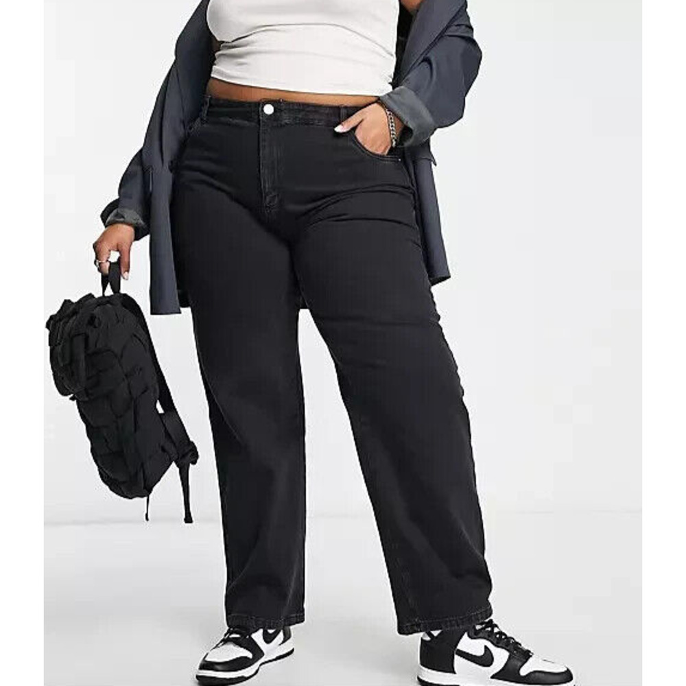 New Cotton On Womans Sz 18 Jeans Curve Loose Straight Jean Black Pockets NWT